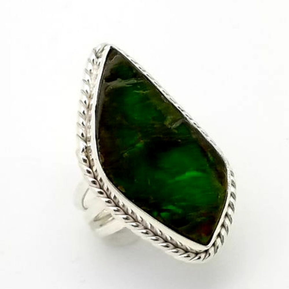 Genuine Green Ammolite Rg Sz 6